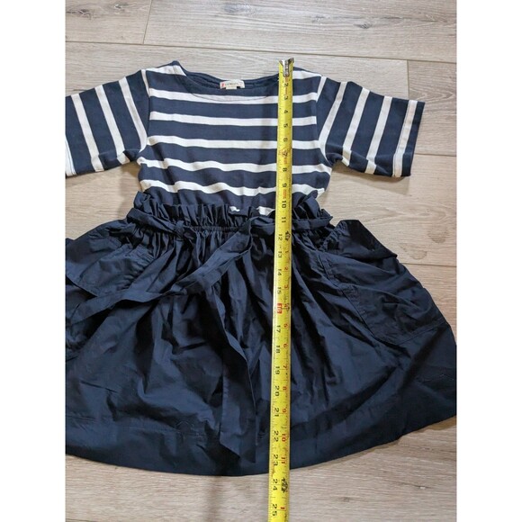 J Crew Crewcuts Short Sleeve Striped Navy Blue Pocket Dress Kids Girls Size 6 - Picture 7 of 8